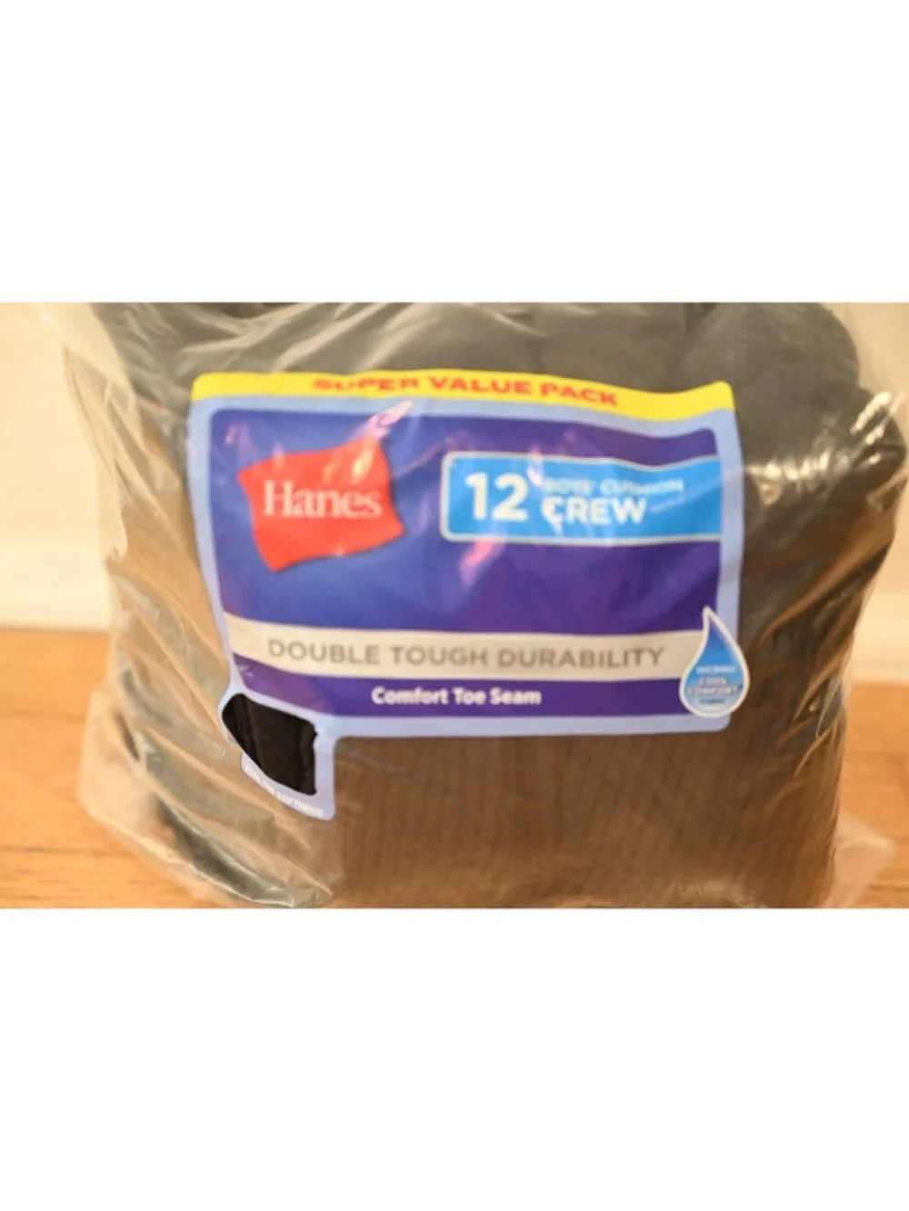 NIP Hanes Super Value 12 Pack Cushion Crew Socks Sz L 3-9 Black Athletic Comfort